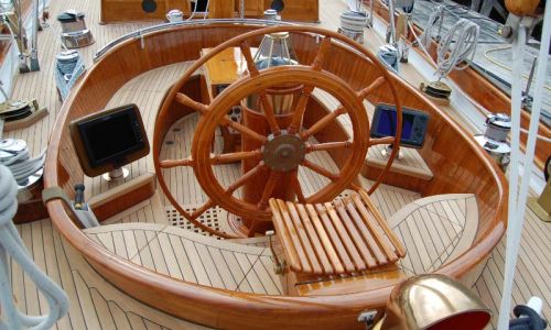 Teak cockpit photo of large sailing yacht