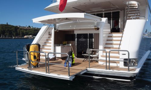 Photo of aft deck of Westport yacht with watersports toys