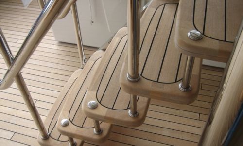 Photo of teak steps on yacht