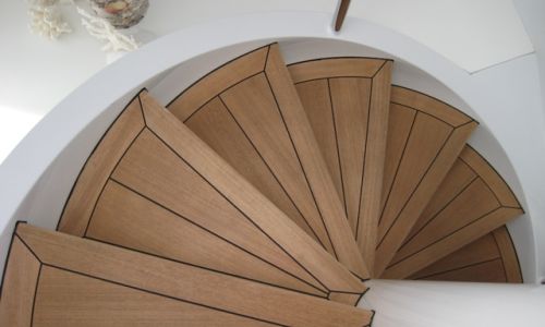 Photo of circular teak steps on yacht
