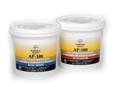 Photos of two containers of AP100, Base Resin and Activator