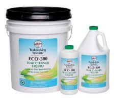 Photo of ECO-300 Teak cleaner liquid in three packaging sizes