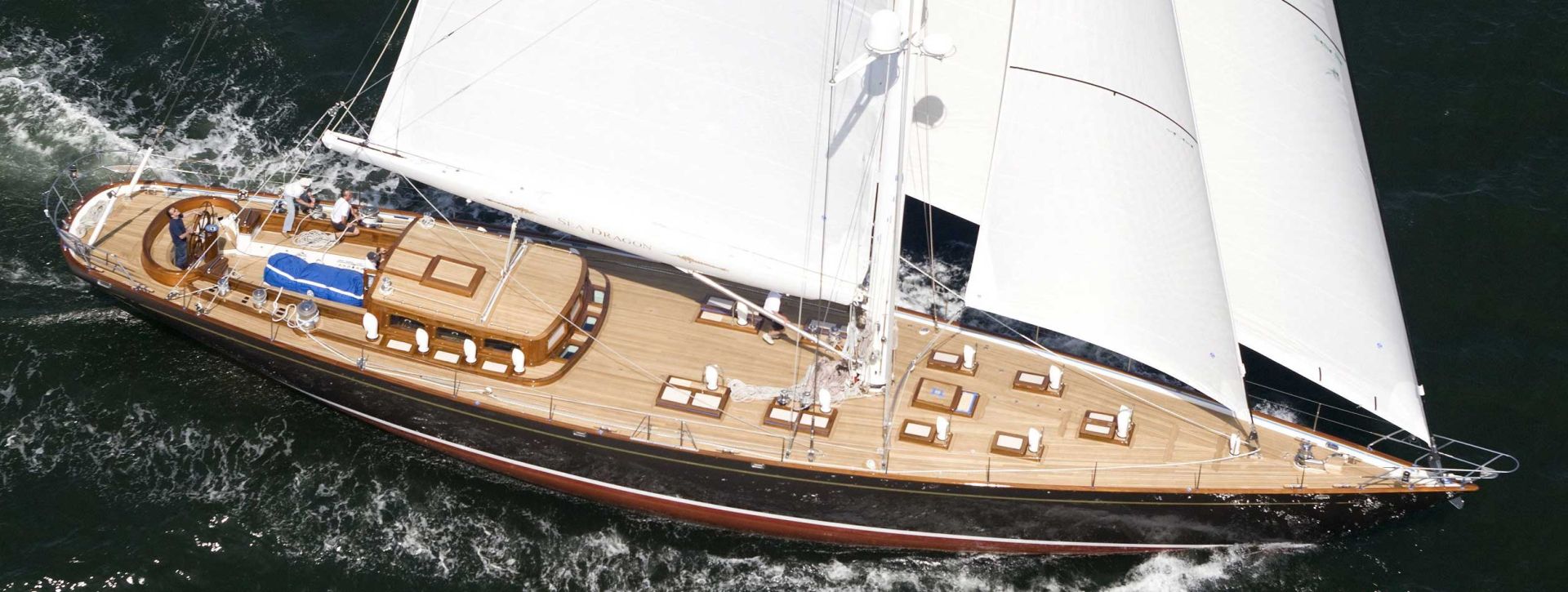 Aerial View of Teak Deck on Sailboat Photo